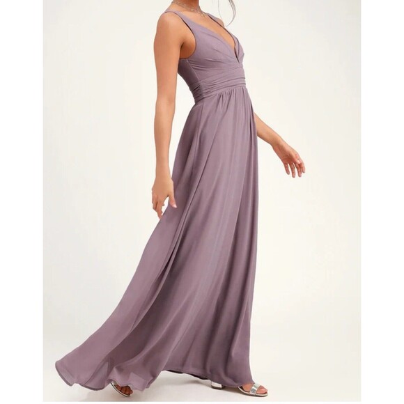 Lulus Maxi Dress Size M Lilac Taupe Ruched A-Line Chiffon Gown LEADING ROLE - Picture 6 of 11
